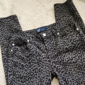 Gap Legging Leopard Animal Print Black Mid Rise Ankle EUC Sz 6 / 28 Regular